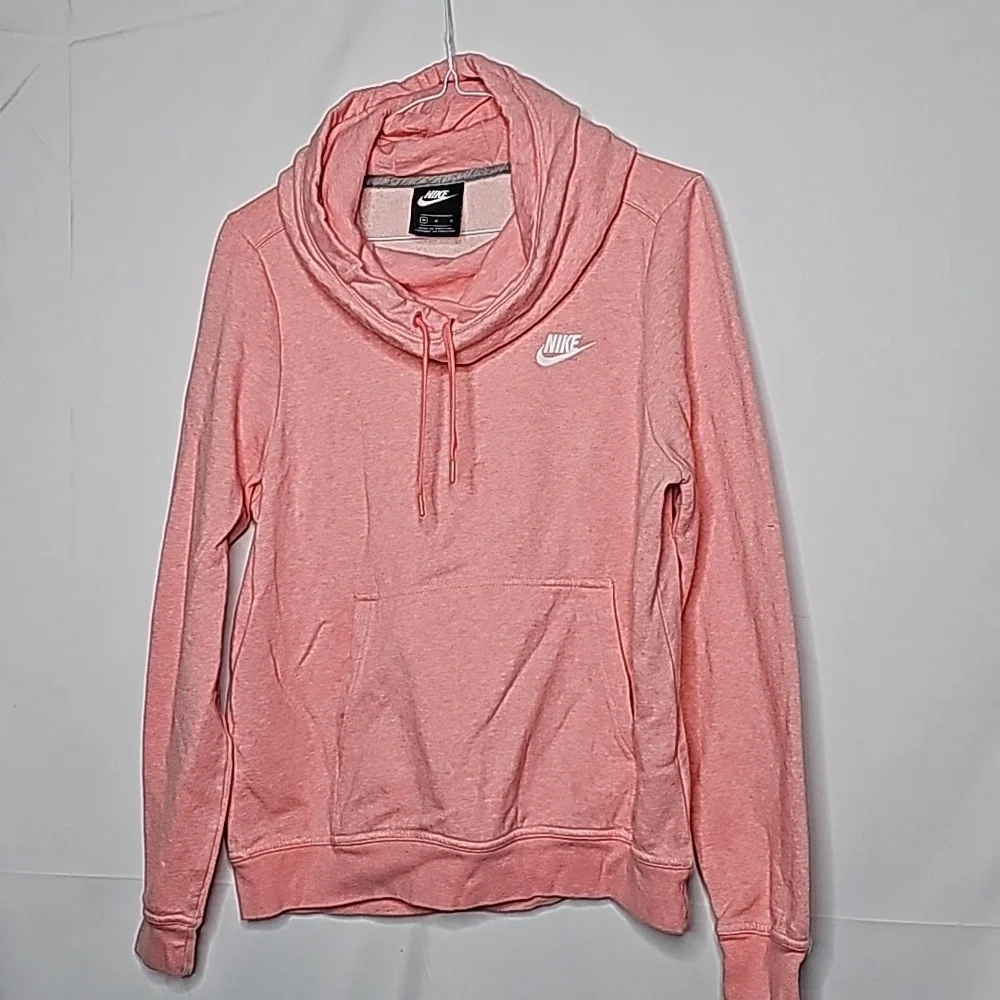 Nike fleece varsity funnel high neck hooded hoodie pink pullover sweatshirt sz M